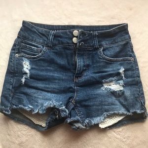 Distressed midrise jean shorts